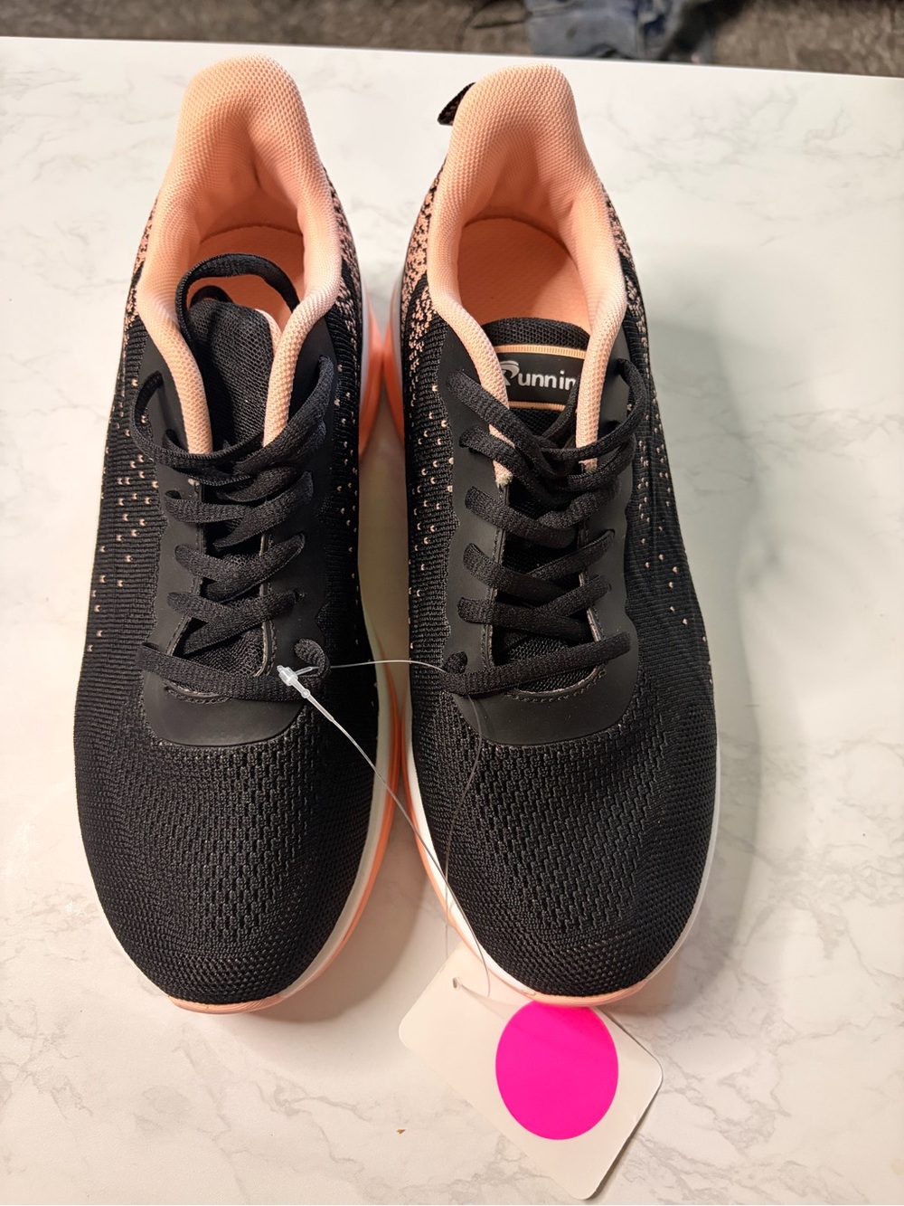 & Other Stories Black and Peach Knit Lace-Up Athletic Sneakers